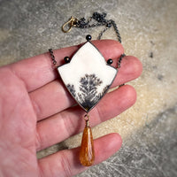 Dendritic Agate, Golden Rutilated Quartz, and Pearl Necklace